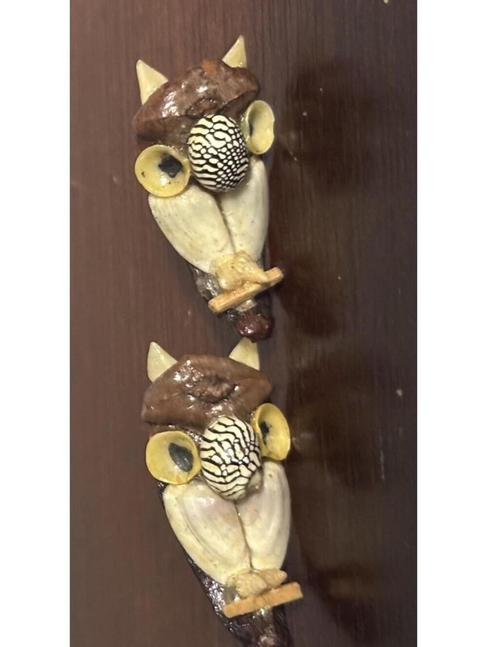 Vintage Owl Screw On Earrings Shells